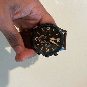 Fossil Black and Brown Leather Chronograph Watch